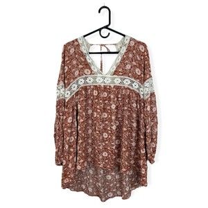 Forever 21 Womens Boho Floral Blouse Lace Bohemian Relaxed Spring Size Medium